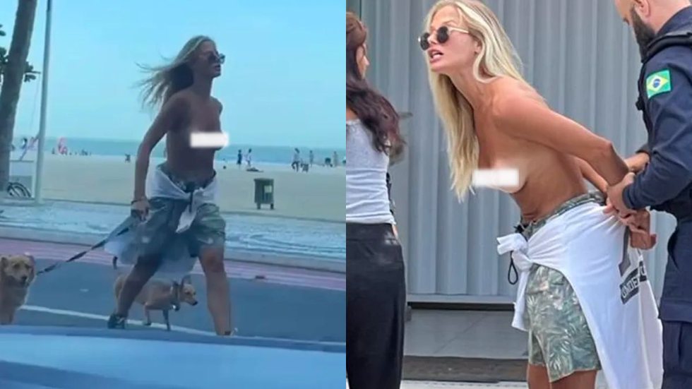 VÍDEO - mulher é presa ao fazer topless em passeio com cachorros - Imagem: reprodução redes sociais