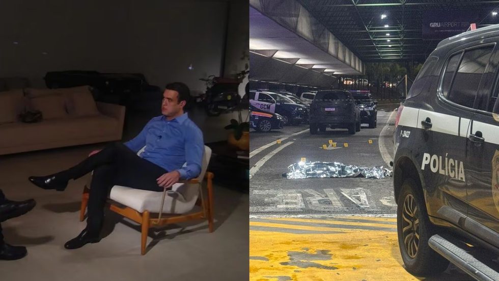 Na tarde de sexta-feira (8), Antonio Vinicius Lopes Gritzbach foi morto a tiros no Aeroporto Internacional de São Paulo, em Guarulhos. - Imagem: Reprodução / RECORD | Reprodução / Polícia Civil