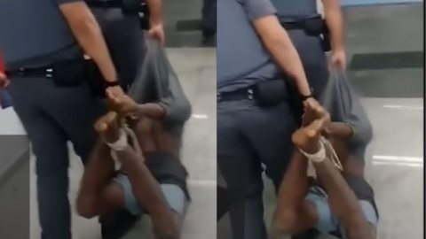 Homem negro tem pés e mãos amarrados por PMs após prisão em SP - Imagem: reprodução