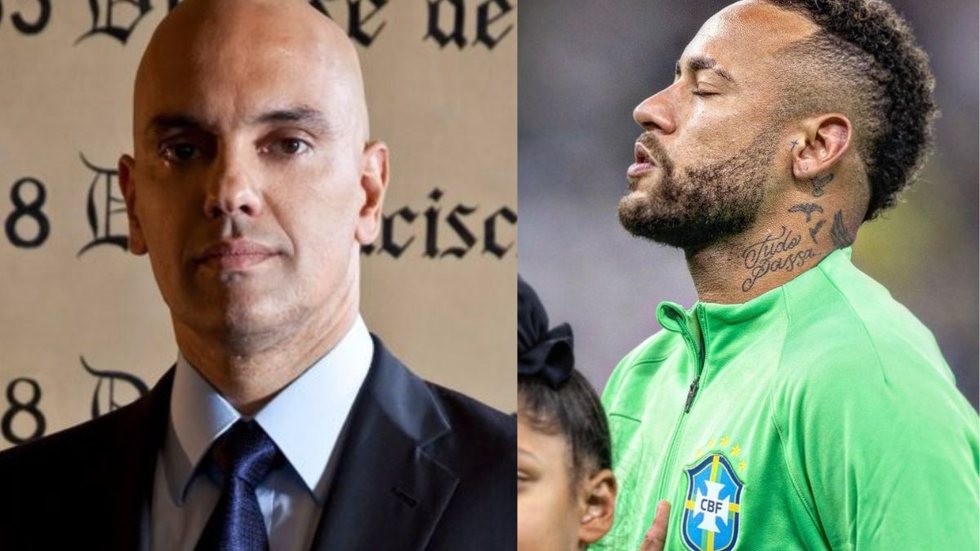 Alexandre de Moraes tá bem preocupado com a contusão do Neymar, embora ele tenha jogado no time do Bolsonaro - Imagem: reprodução Twitter / Instagram
