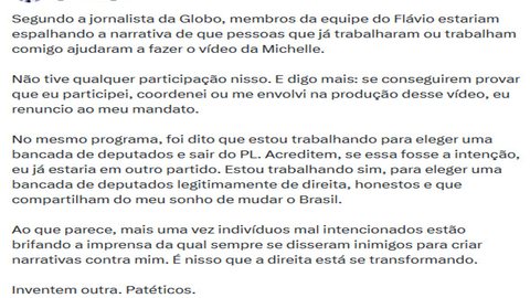 Nikolas Ferreira negou qualquer participação na produção do vídeo divulgado por Michelle Bolsonaro e afirmou que renuncia ao mandato caso seja comprovado qualquer envolvimento. - Imagem: Reprodução