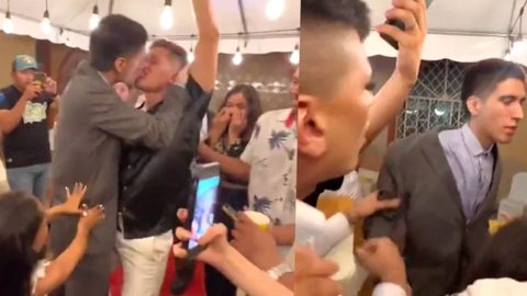 Noivo beija convidado em sua própria festa de casamento e vídeo viraliza na web; assista - Imagem: reprodução TikTok