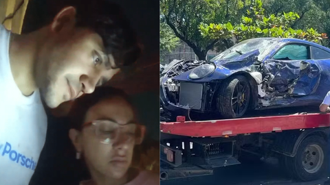Daniela Andrade e Fernando Sastre Filho no dia do acidente com o Porsche azul - Imagem: Reprodução