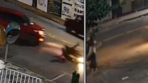 Um guarda municipal foi arremessado após ser atingido por carro; pedestre tentou ajudar antes do segundo ataque do motorista - Imagem: Reprodução