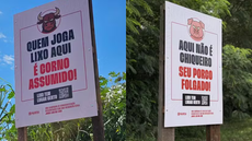 Placa em Palmital (SP) utiliza frase provocativa e QR Code para orientar descarte correto de lixo. - Imagem: Prefeitura de Palmital