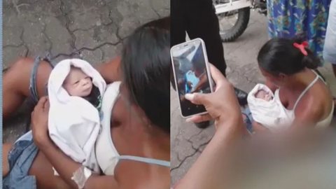 Grávida é liberada de hospital e dá à luz na calçada da unidade de saúde instantes depois - Imagem: reprodução