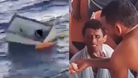 Romualdo Macedo Rodrigues, de 44 anos, permaneceu dentro de um freezer até ser encontrado a 450 km de onde seu barco naufragou - Imagem: reprodução O Globo