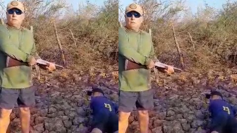 Pescadores são ameaçados de morte por dono de fazenda portando uma espingarda; vídeo - Imagem: Reprodução/Twitter @4i20Luizinho