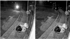 Câmeras de segurança mostram o momento em que o entregador é abordado por dois homens em uma motocicleta durante a entrega. - Imagem: Reprodução | Câmeras de segurança