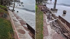 Estrago foram registrados no calçadão da orla de Santos - Imagem: Reprodução / Aldemar Neto
