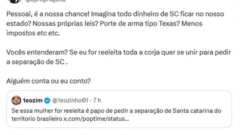 Júlia Zanatta defendeu maior autonomia para Santa Catarina e citou porte de arma “tipo Texas” em publicação nas redes sociais. - Imagem: Reprodução / X