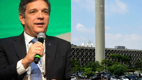 O secretário Caio Paes e o prédio da Prodesp - Imagem: Reprodução
