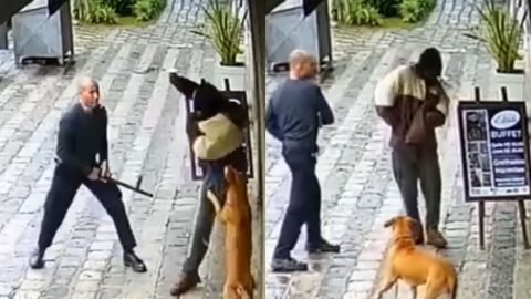 Homem é flagrado em ataque racista espancando negros com um cassetete - Imagem: reprodução