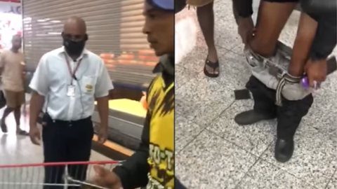 VIDEO! Mototaxista negro precisa tirar as calças em supermercado para provar que não roubou - Imagem: reprodução