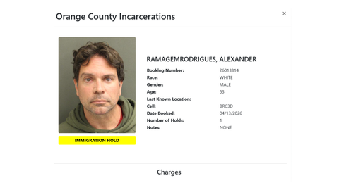 Registro oficial divulgado pelo governo dos EUA mostra Alexandre Ramagem sob custódia após prisão em Orlando, na Flórida - Imagem: Reprodução