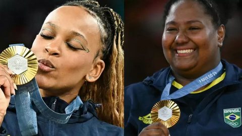 Ouro olímpico de Rebeca Andrade e Beatriz Souza - Imagem: Reprodução | X (Twitter) - @AFPnews