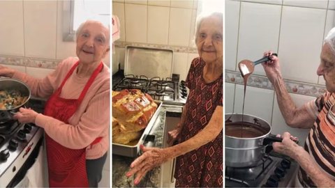 A centenária Elma, que começou a cozinhar aos sete anos, agora compartilha sua paixão pela culinária com o mundo digital. - Imagem: Reprodução | Redes Sociais