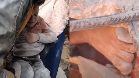 VÍDEO - veja o resgate emocionante de criança soterrada em sua própria casa após terremoto na Síria - Imagem: reprodução