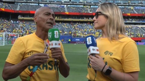 Fernanda Gentil e Romário minimizam polêmica após debate ao vivo sobre estreia do Brasil - Imagem: Reprodução/CazéTV