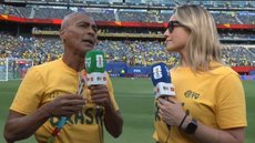 Fernanda Gentil e Romário minimizam polêmica após debate ao vivo sobre estreia do Brasil - Imagem: Reprodução/CazéTV