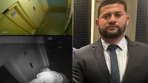 Imagens de segurança mostram o sargento Eduardo Abner Pereira de Oliveira carregando a capitã Michele Leão Azevedo até o estacionamento do prédio onde o casal morava, em Belo Horizonte. - Imagem: Reprodução