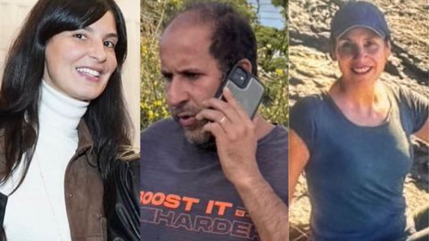 Maria Fernanda Oliveira de Araújo Pinheiro e Carla Terzaghi Tuck Schneider com o caseiro Ademir Correia de Lima - Imagem: Reprodução/Arquivos Sociais