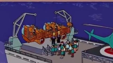 Durante a busca por desaparecidos do submarino Titan, viralizou um episódio de 'Os Simpsons', em que uma situação similar acontece com o Homer. - Imagem: reprodução I Twitter