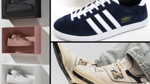 Tênis da Adidas e New Balance são tendências para visuais estilosos e descolados - Imagem: Reprodução/Instagram @adidasbrasil; @adidasgazelle; @bouncewear