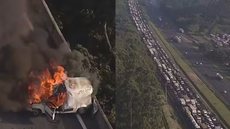 Trânsito colapsa na Rodovia dos Bandeirantes após veículo pegar fogo - Imagem: Reprodução / TV Globo
