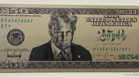 Projeto de nota de US$ 250 com rosto de Donald Trump provoca debate sobre personalismo político nos Estados Unidos. - Reprodução: Departamento de Gravura e Impressão via Washington Post