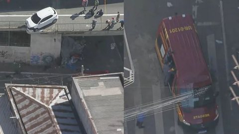 AGORA! Mulher grávida é atropelada e cai de viaduto no centro de SP - Imagem: reprodução / TV Globo