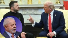 Lula alerta sobre as consequências negativas da disputa entre Trump e Zelensky nas relações com a União Europeia e a paz na região. - Imagem: Reprodução / AFP | Divulgação / PT