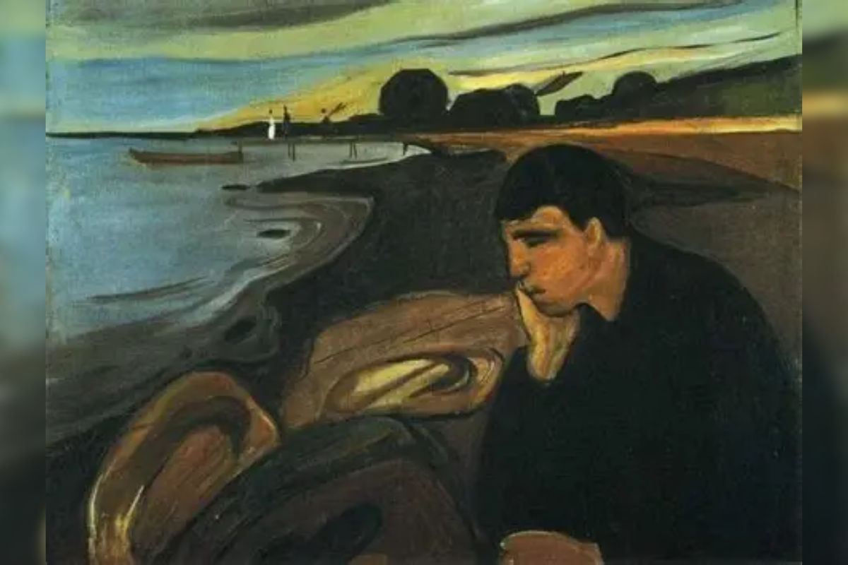 Melancolia, de Edvard Munch (1891) | Tristeza sem grito. A dor se curva em silêncio e permanece como pedra no peito - Imagem: Reprodução