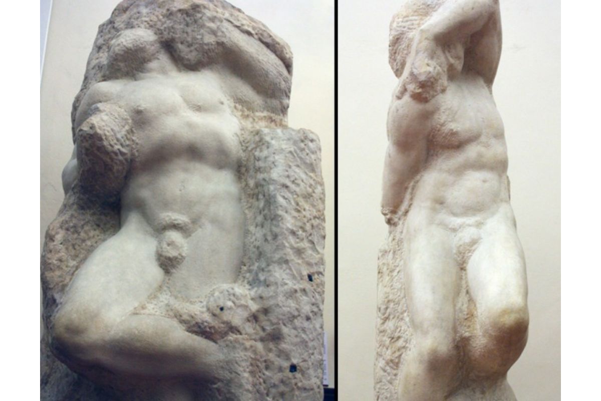O "Escravo Despertando" e "Jovem Escravo" de Michelangelo, c. 1525–1530