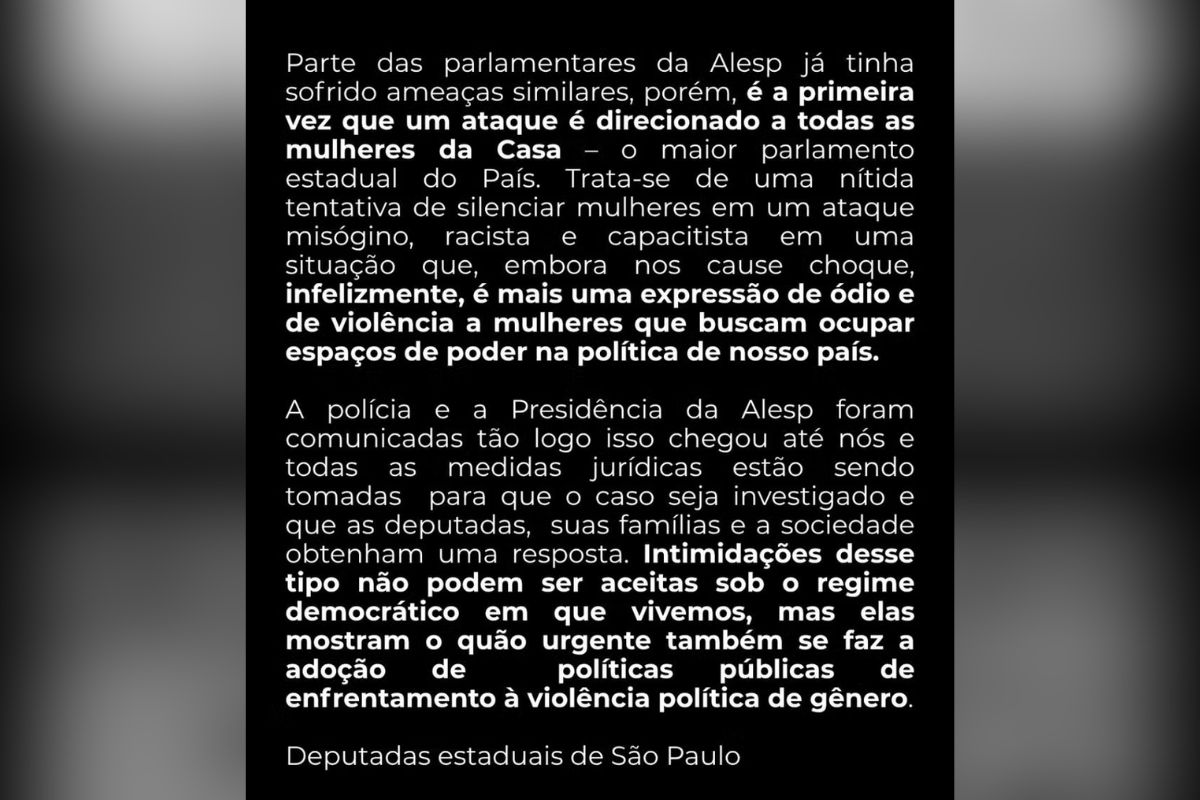 Deputadas estaduais de SP foram ameaçadas por e-mail — Imagem: Reprodução/Instagram