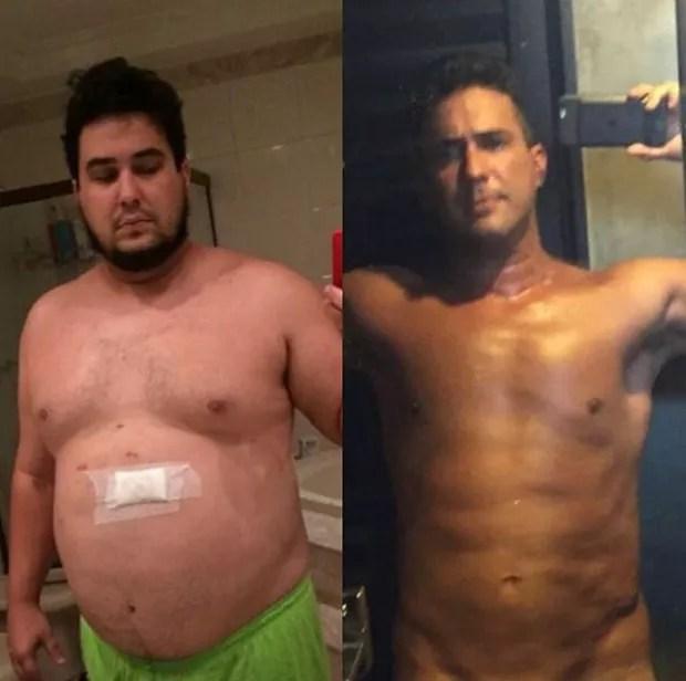 André Marques mostrando o seu antes e depois após eliminar 70 quilos (Foto: Reprodução/Instagram)