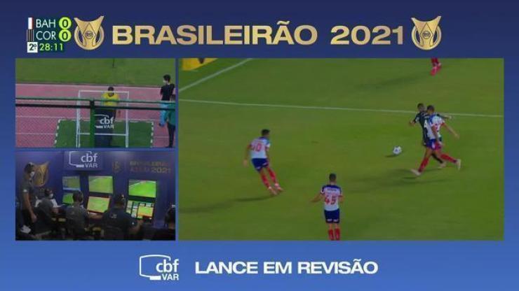 Aos 27 do 2º tempo, VAR analisa possível pênalti par ao Corinthians contra o Bahia