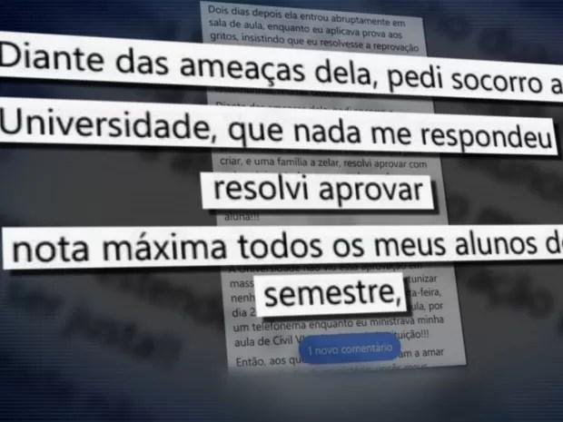 Ameaçada por aluna, professora dá nota 10 para toda turma e é demitida em Goiás (Foto: Reprodução/TV Anhanguera)
