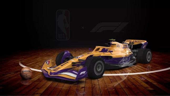 Carro da F1 do Los Angeles Lakers, da NBA — Foto: Reprodução