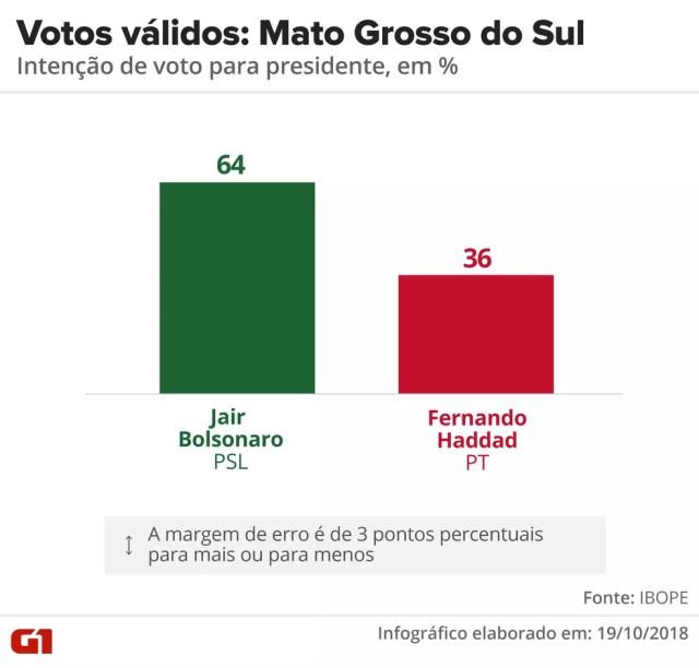 Pesquisa Ibope - 2º turno - Mato Grosso do Sul - votos válidos no estado — Foto: Arte/G1
