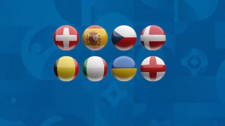 Suíça x Espanha, República Tcheca x Dinamarca, Bélgica x Itália e Ucrânia x Inglaterra são os jogos das quartas