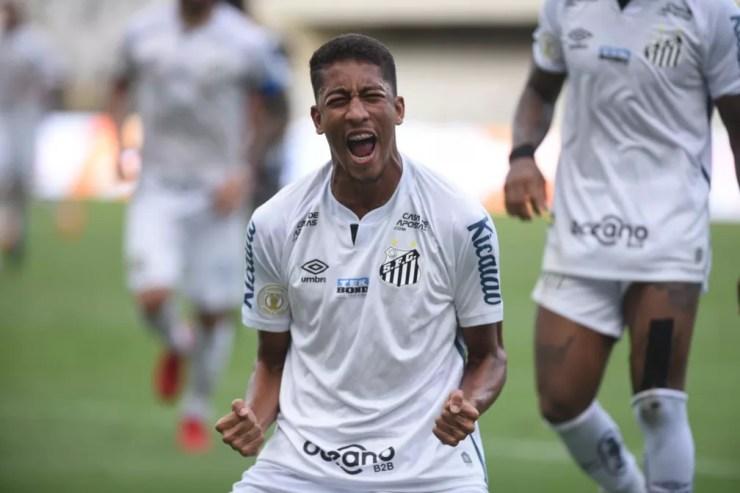 Bruno Marques comemora gol do Santos sobre o Botafogo — Foto: Ivan Storti / Santos FC