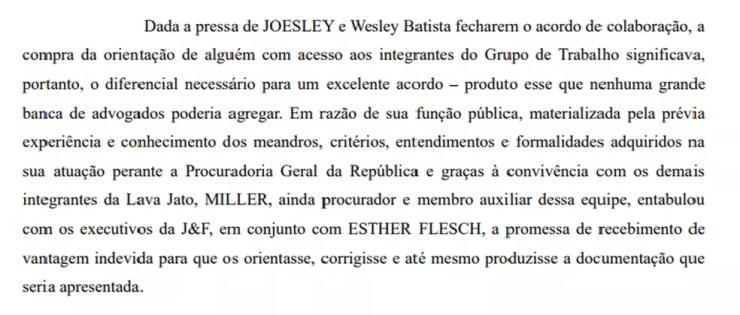 Trecho da denúncia da Procuradoria Geral da República contra o ex-procurador Marcelo Miller (Foto: Reprodução)