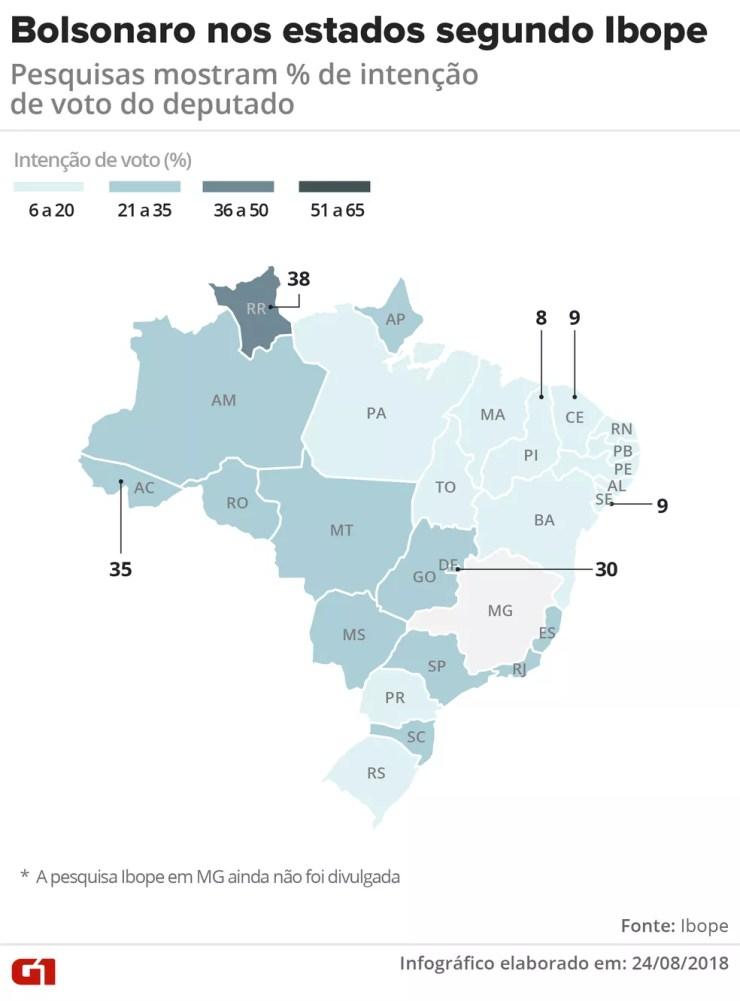 Pesquisas mostram % de intenção de voto em Bolsonaro (Foto: Igor Estrella/G1)