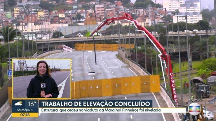 Prefeitura de SP conclui elevação de viaduto que cedeu na Marginal Pinheiros