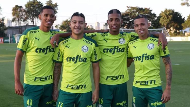 Michel, Pedro Bicalho, Vanderlan e Garcia, os novatos do Palmeiras — Foto: Cesar Greco / Ag. Palmeiras