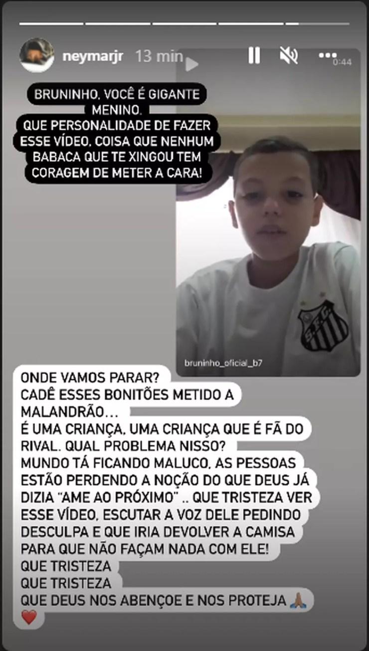 Neymar posta mensagem para Bruninho, torcedor do Santos — Foto: Reprodução
