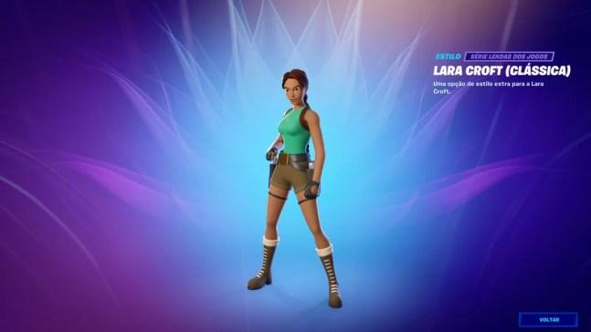 Estilo Clássica para a skin Lara Croft — Foto: Reprodução/Fortnite