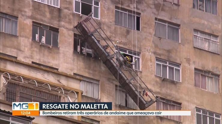 Trabalhadores são resgatados na fachada do Edifício Maletta após andaime ameaçar cair