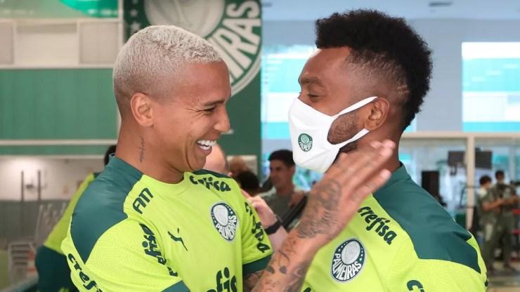 Deyverson e Borja na Academia do Palmeiras: o primeiro ficou, o segundo, não — Foto: Cesar Greco / Ag. Palmeiras